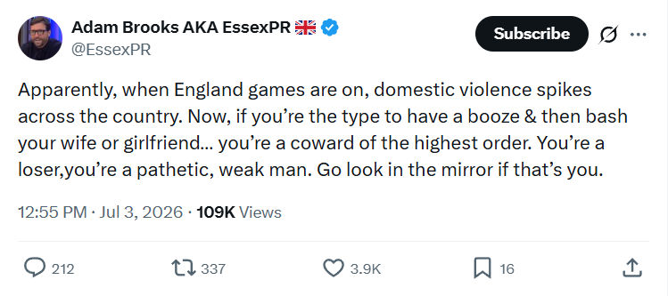 Adam Brooks: Apparently, when England...