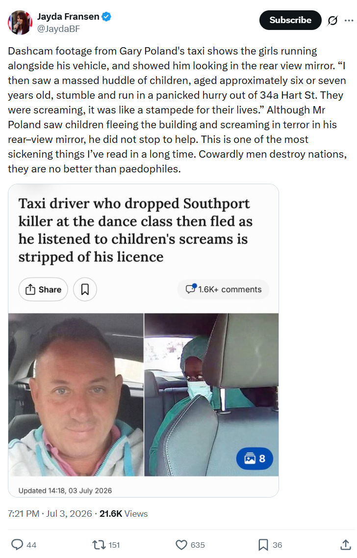 Jayda Fransen: Dashcam footage from Gary Poland's...