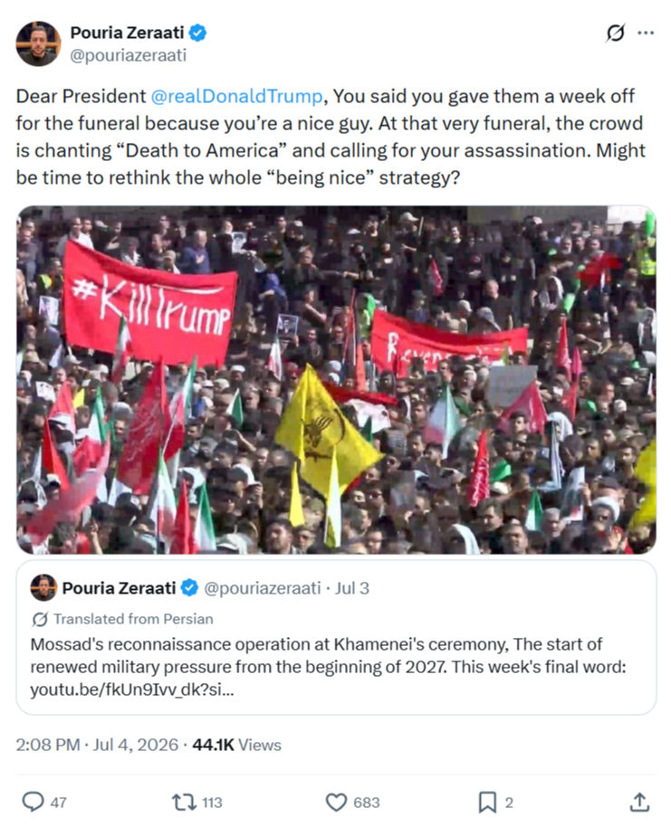 Pouria Zeraati: Dear President @realDonaldTrump...