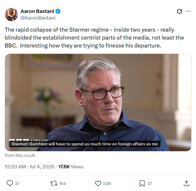 Aaron Bastani: The rapid collapse of the Starmer regime...