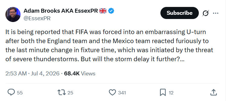 Adam Brooks: It is being reported that FIFA...