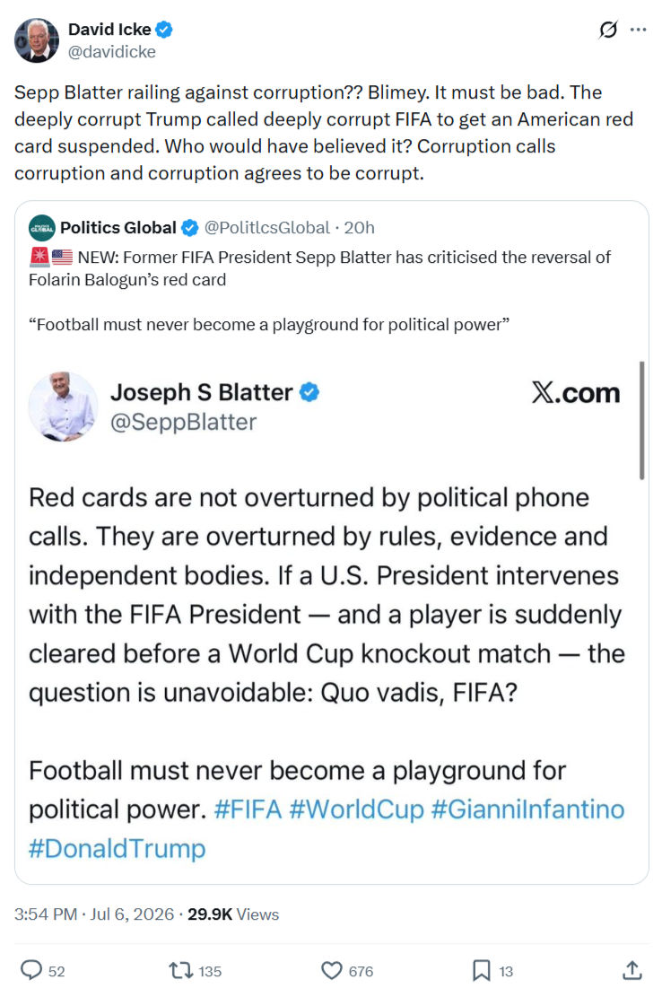 David Icke: Sepp Blatter railing against corruption?...