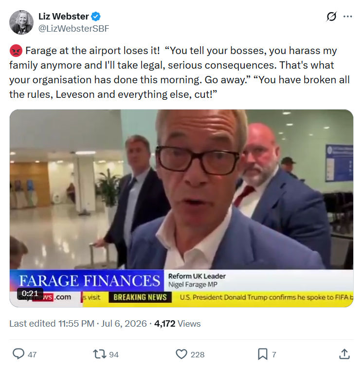 Liz Webster: Farage at the airport loses it!...
