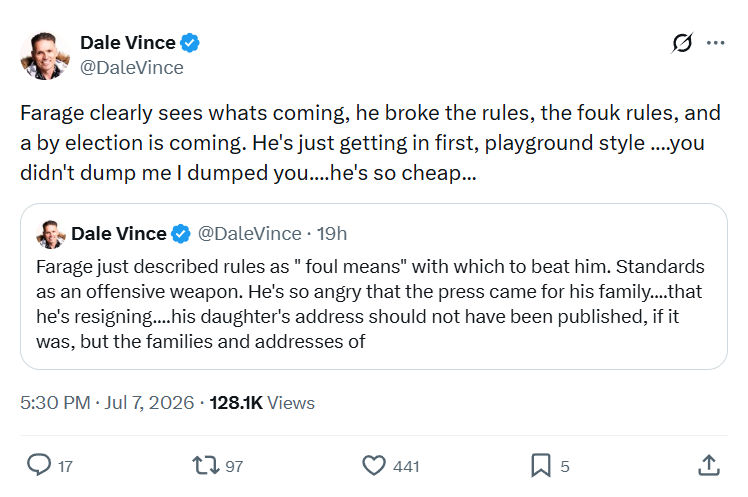 Dale Vince: Farage clearly sees whats coming...