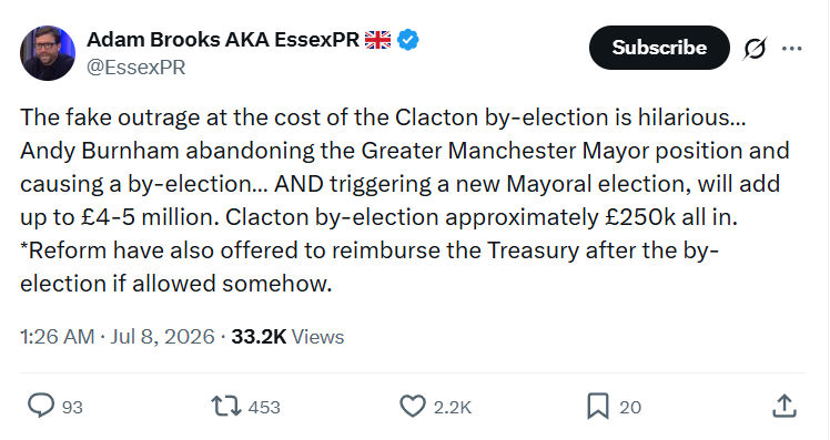 Adam Brooks: The fake outrage at the cost of the Clacton...