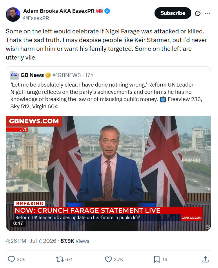 Adam Brooks: Some on the left would celebrate...