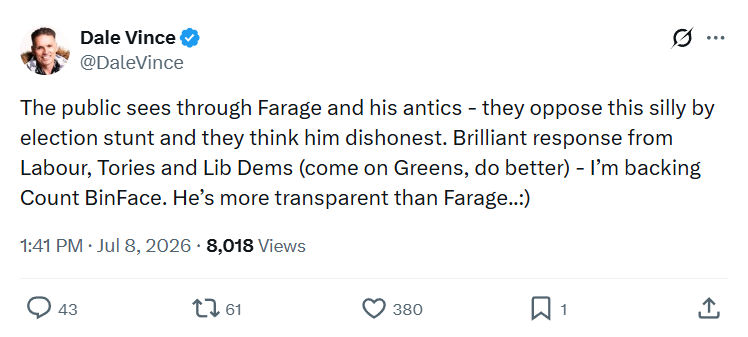 Dale Vince: The public sees through Farage and his antics...