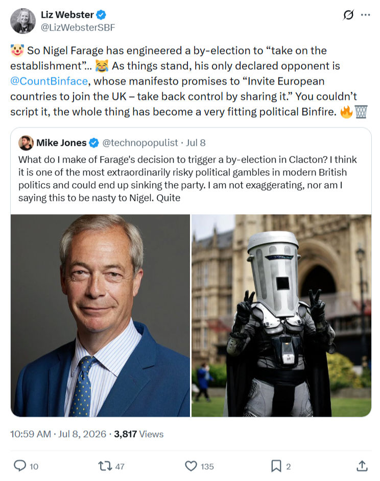 Liz Webster: So Nigel Farage has engineered a by-election...