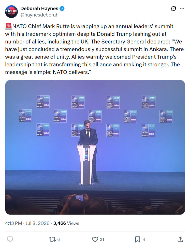 Deborah Haynes: NATO Chief Mark Rutte is wrapping up an annual leaders’ summit...
