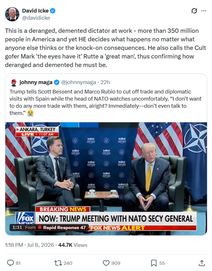David Icke: This is a deranged, demented dictator at work...