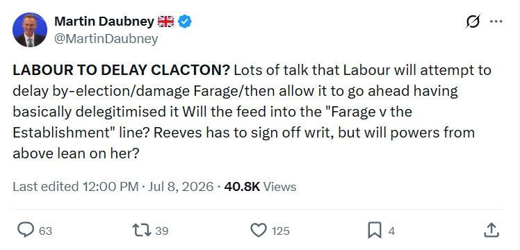 Martin Daubney: LABOUR TO DELAY CLACTON...