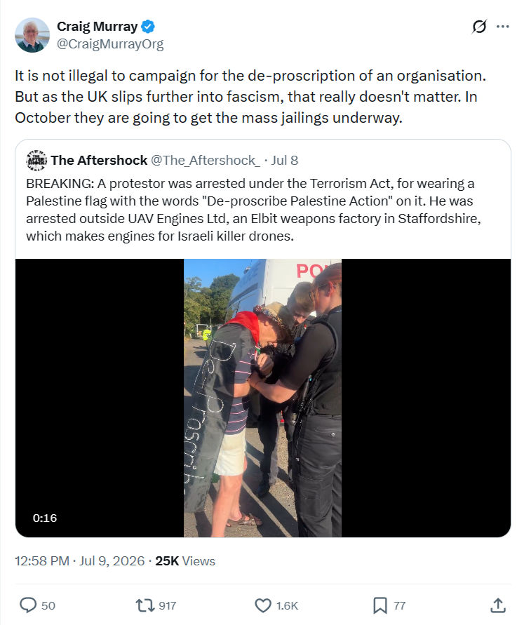 Craig Murray: It is not illegal to campaign for the de-proscription of an organisation...