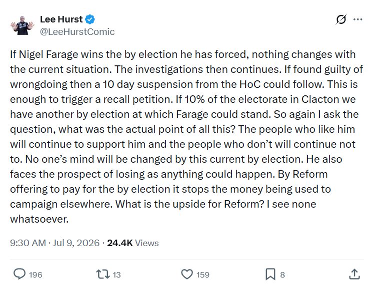 Lee Hurst: If Nigel Farage wins the by election he has forced...