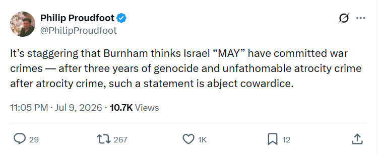 Philip Proudfoot: It’s staggering that Burnham thinks Israel...