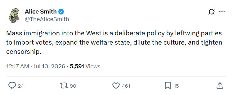 Alice Smith: Mass immigration into the West...
