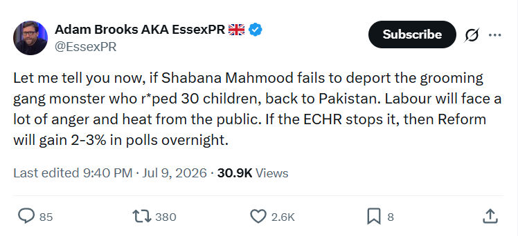 Adam Brooks: Let me tell you now, if Shabana Mahmood...