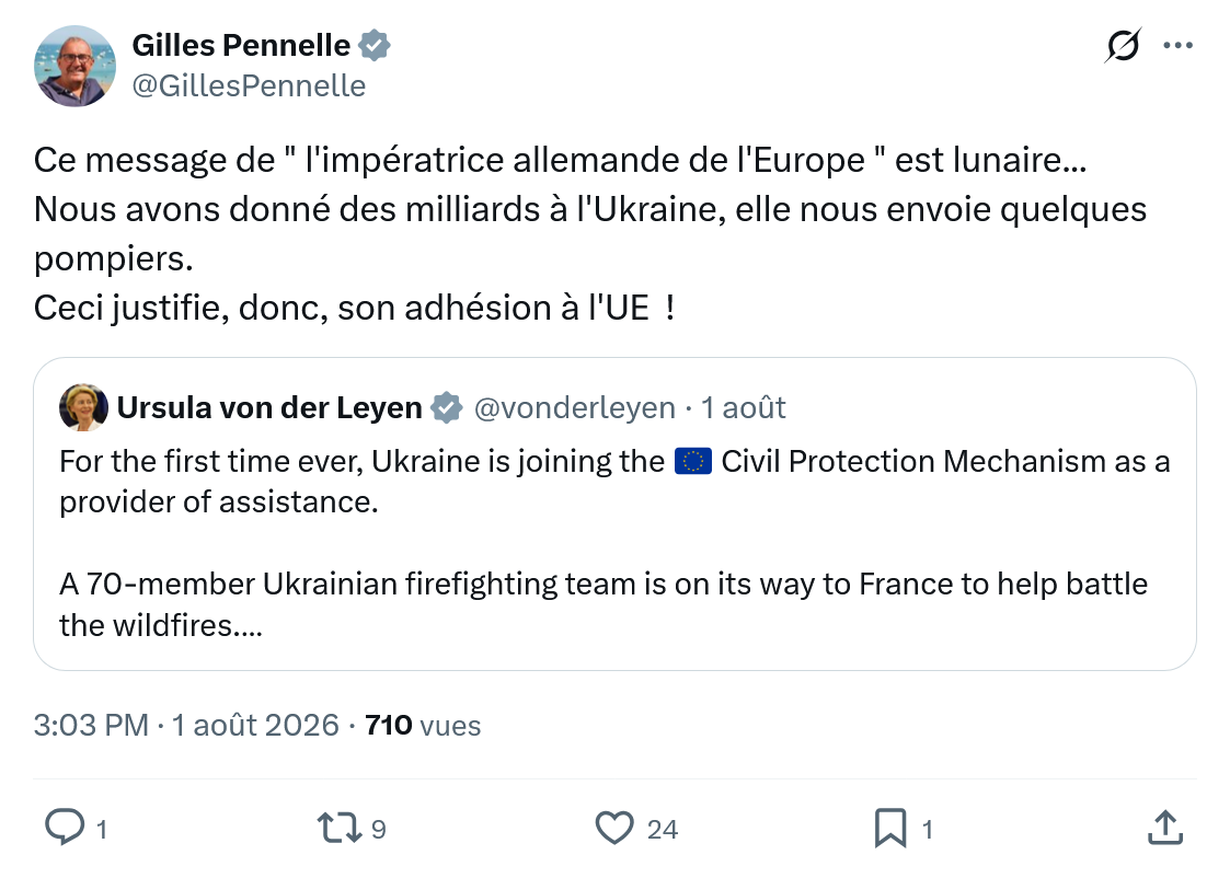 Gilles Pennelle: Ce message de " l'impératrice allemande de l'Europe "...
