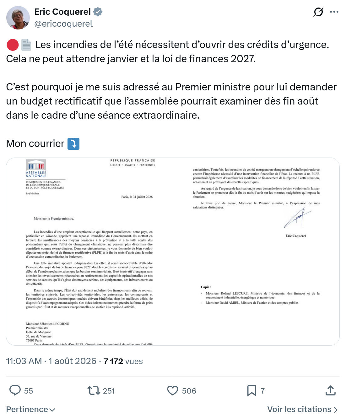 Eric Coquerel: Les incendies de l’été nécessitent...