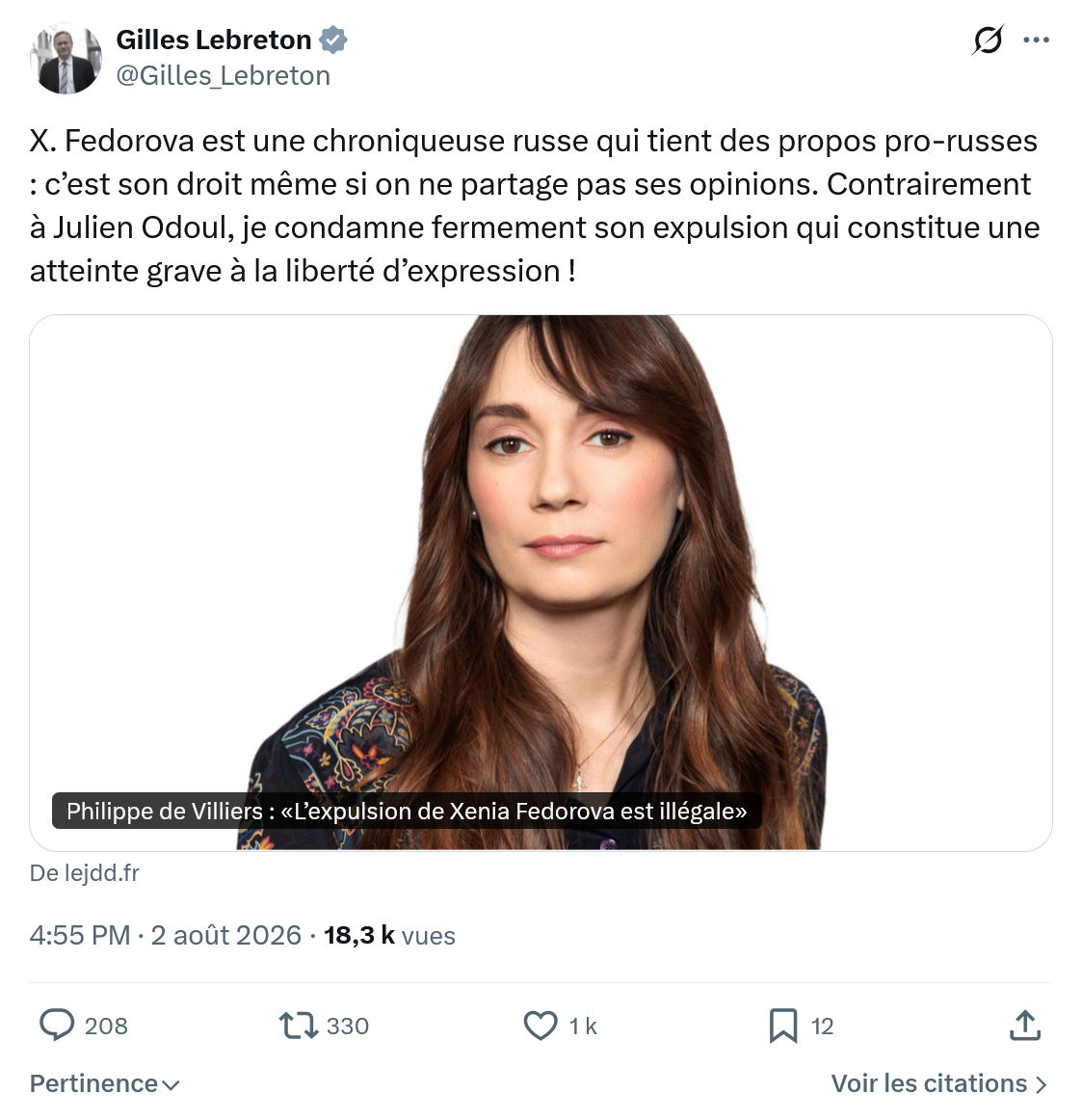 Gilles Lebreton: Fedorova est une chroniqueuse...