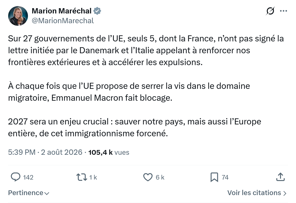 Marion Maréchal- Le Pen: Sur 27 gouvernements de l’UE...