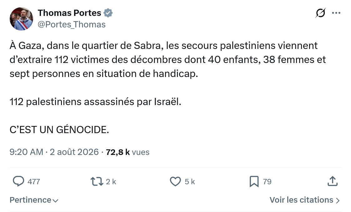 Thomas Portes: À Gaza, dans le quartier de Sabra...