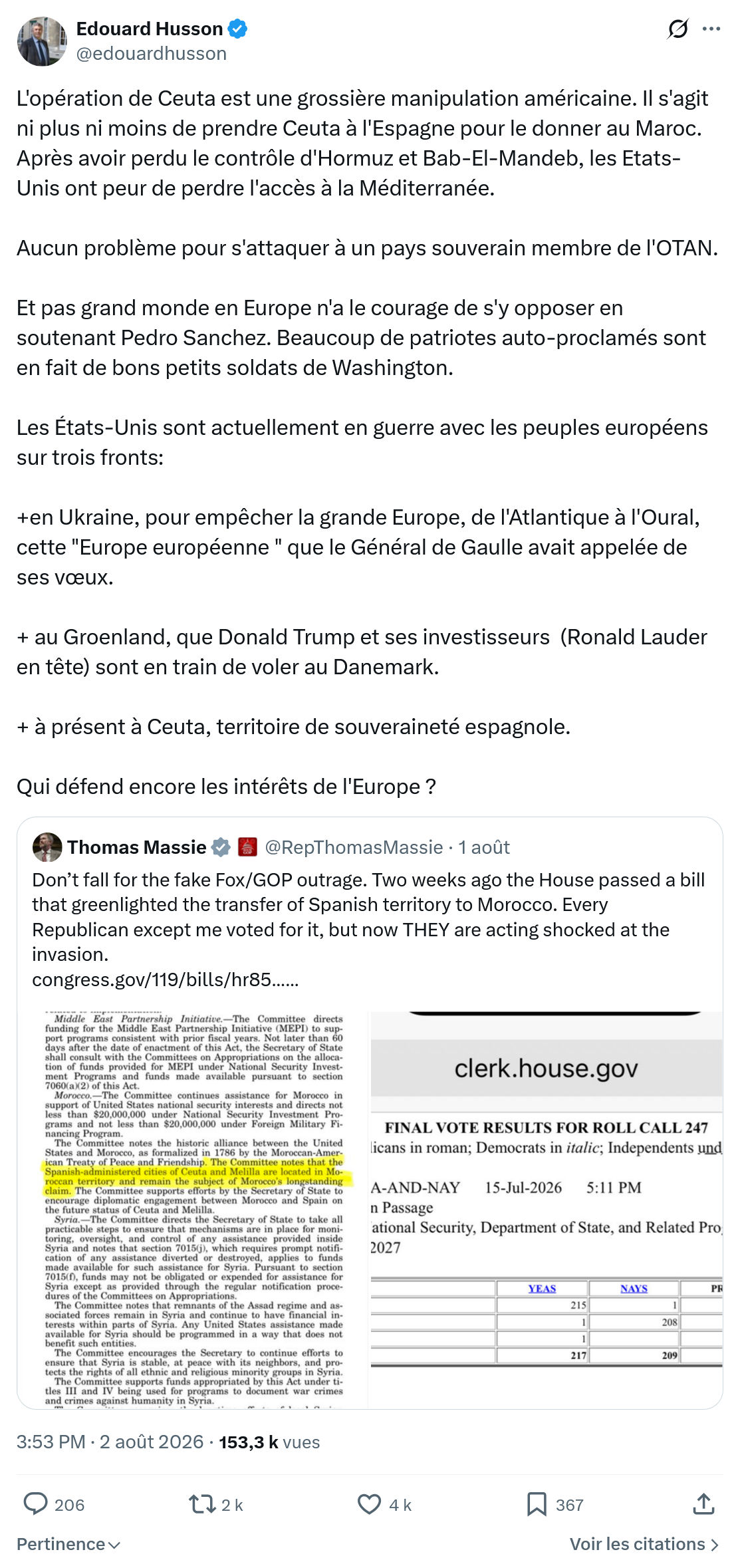 Édouard Husson: L'opération de Ceuta est une grossière...