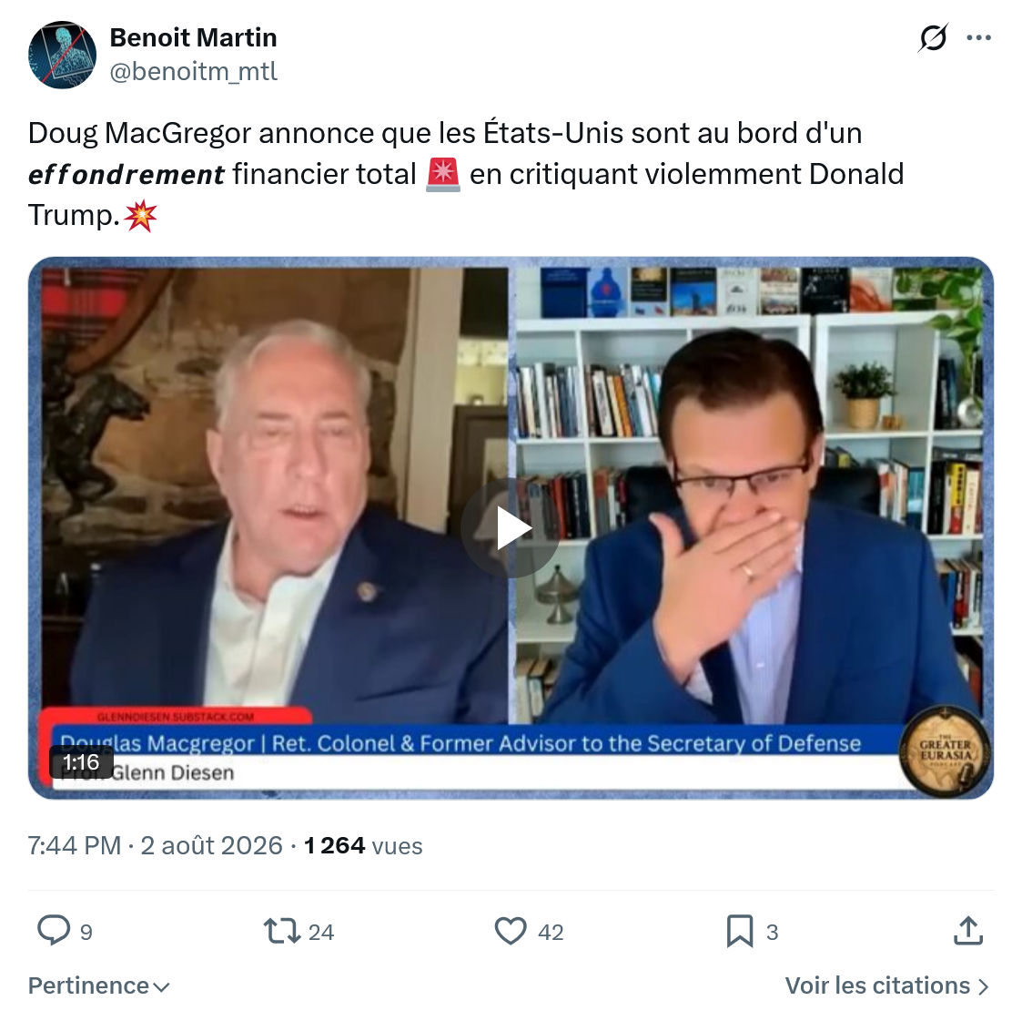 Benoît Martin: Doug MacGregor annonce que les États-Unis...