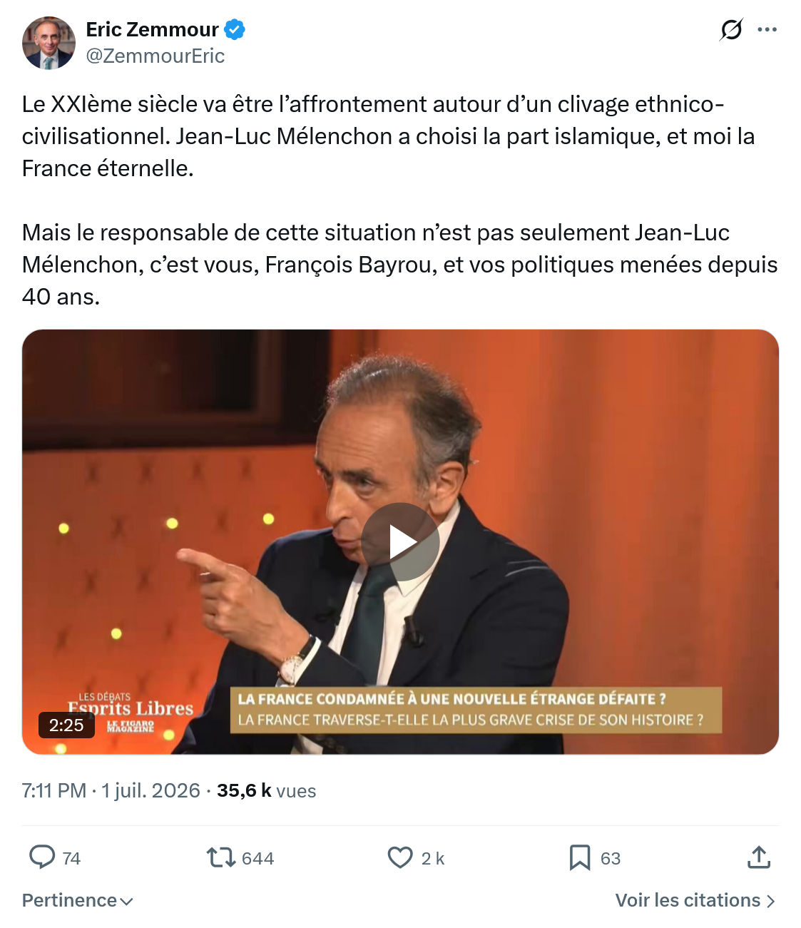 Eric Zemmour: Le XXIème siècle va être l’affrontement...