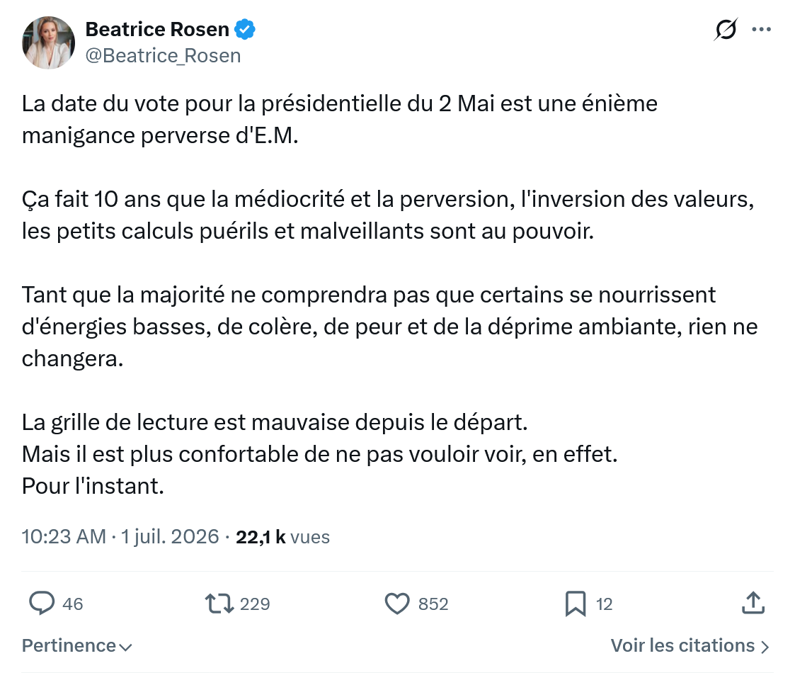 Béatrice Rosen: La date du vote pour la présidentielle...