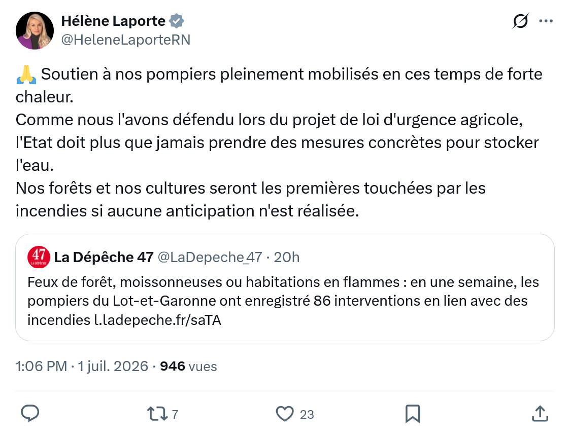 Hélène Laporte: Soutien à nos pompiers pleinement...