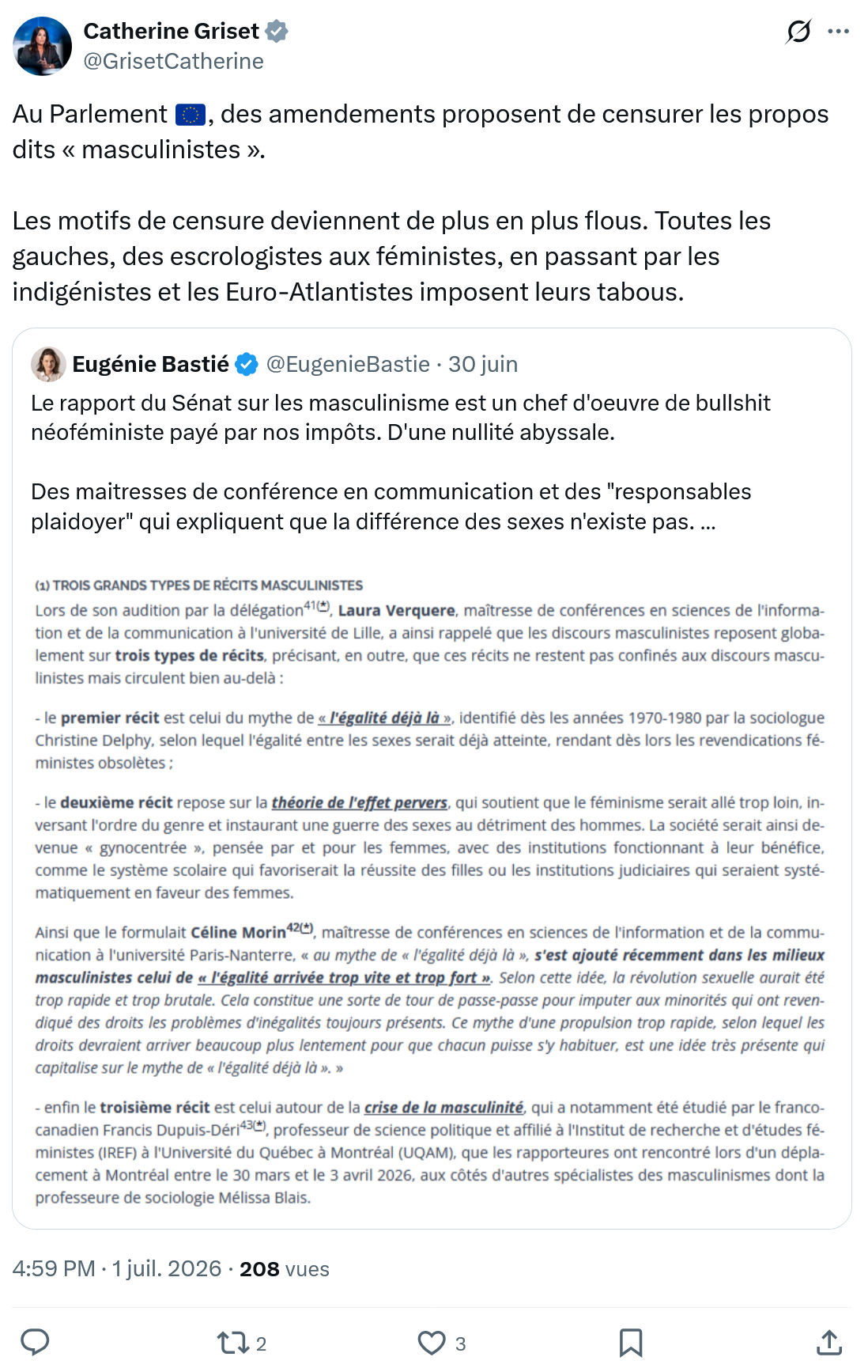 Catherine Griset: Au Parlement, des amendements proposent...