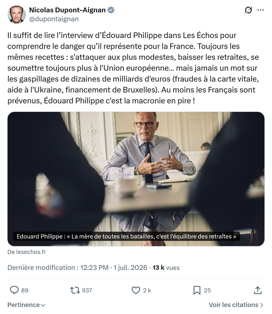Nicolas Dupont-Aignan: Il suffit de lire l’interview...