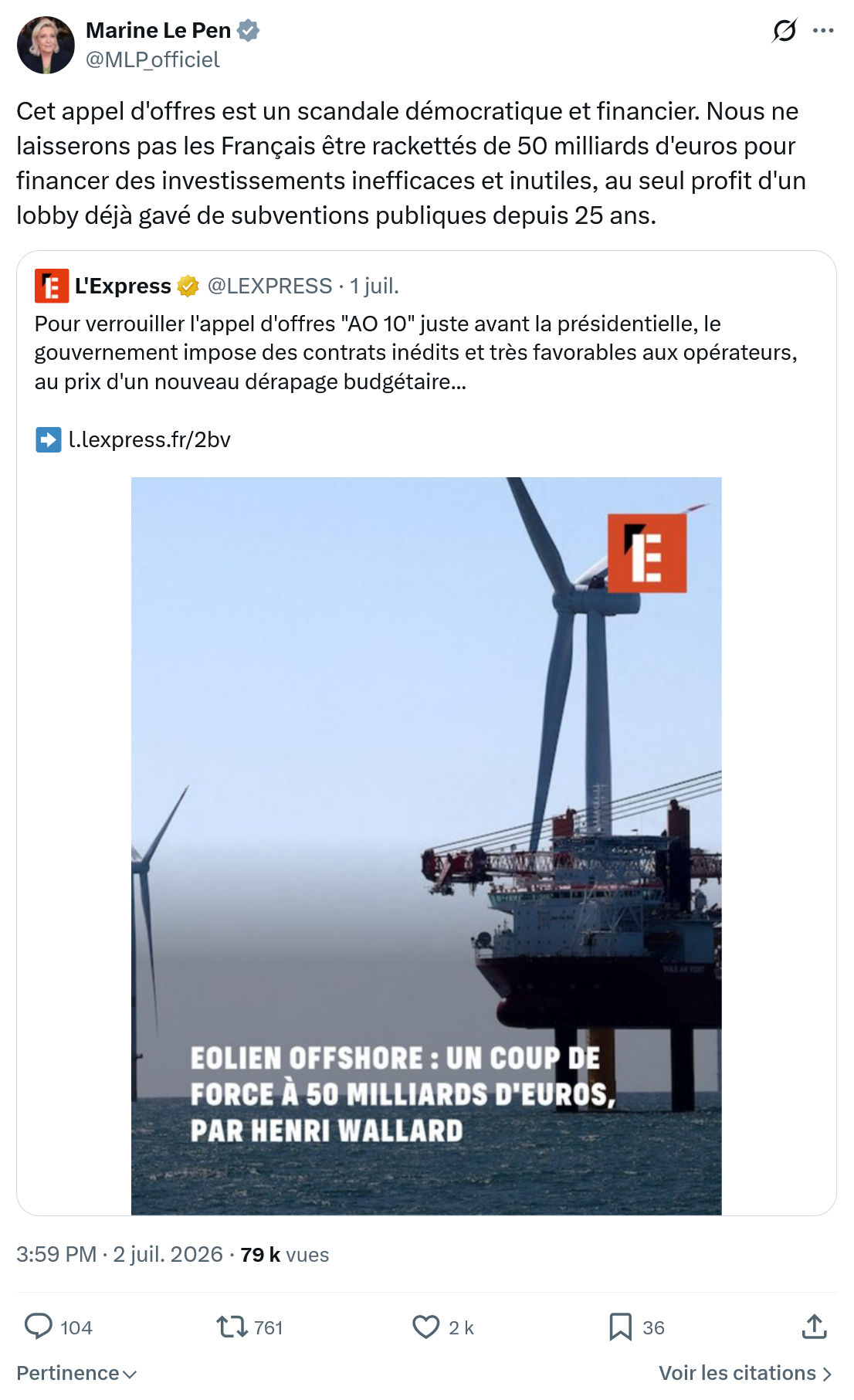 Marine Le Pen: Cet appel d'offres est un scandale...