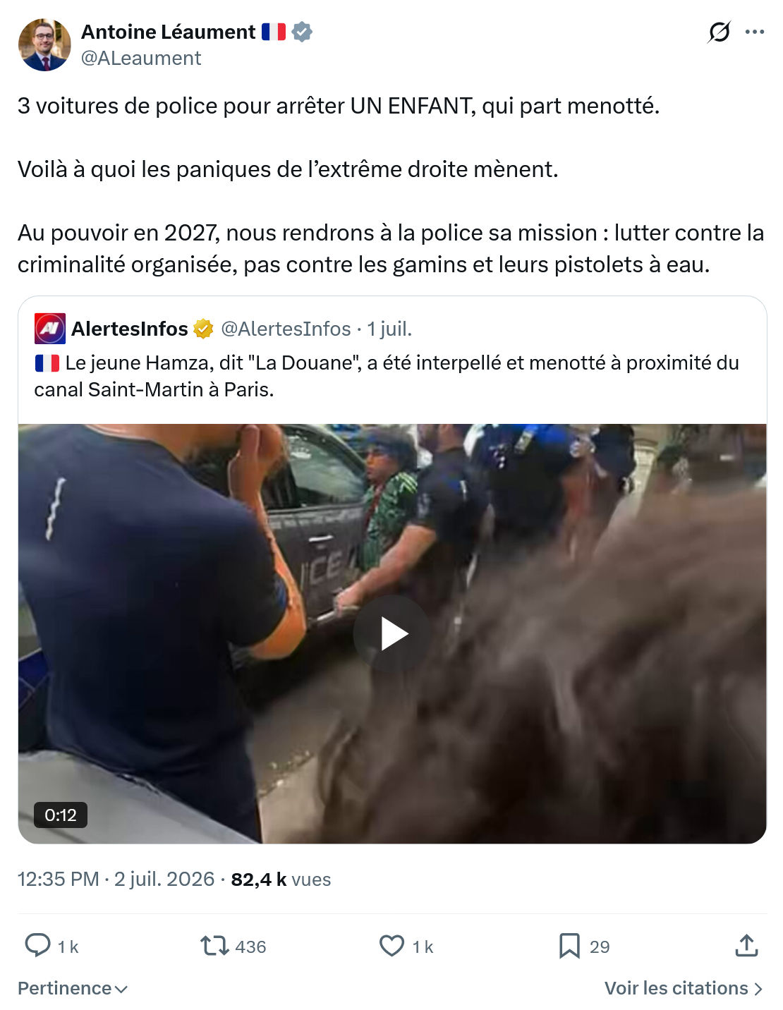 Antoine Léaument: 3 voitures de police pour arrêter UN ENFANT...