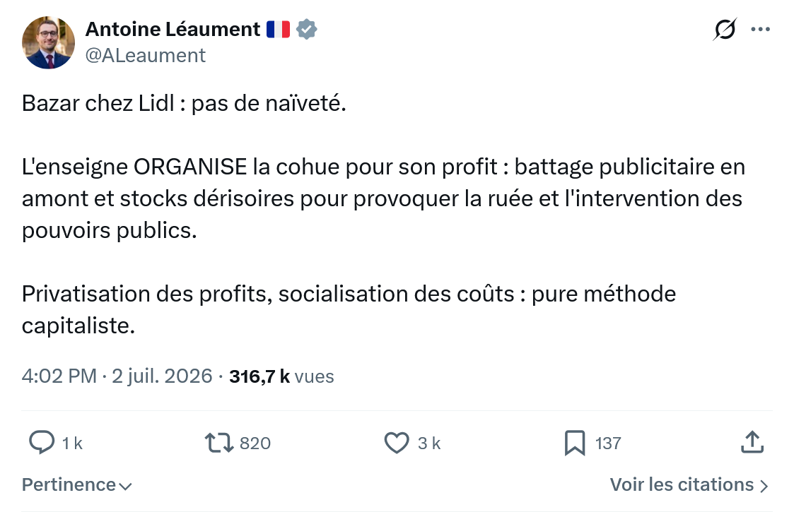 Antoine Léaument: Bazar chez Lidl : pas de naïveté...