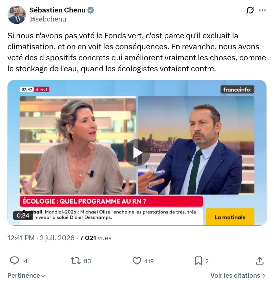 Sébastien Chenu: Si nous n'avons pas voté le Fonds vert...