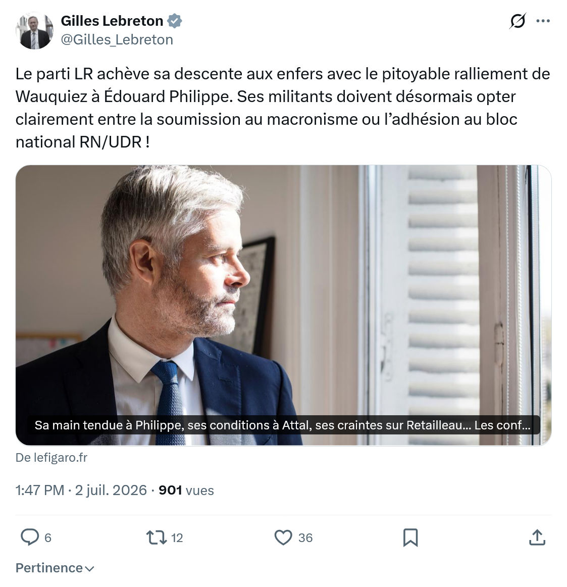 Gilles Lebreton: Le parti LR achève...