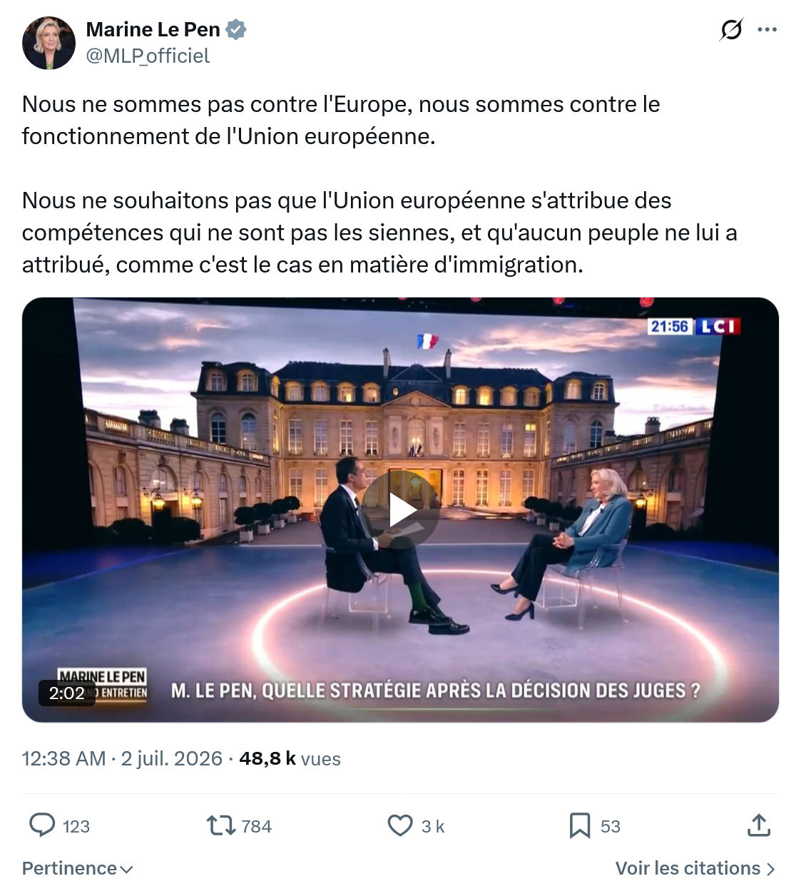Marine Le Pen: Nous ne sommes pas contre l'Europe...