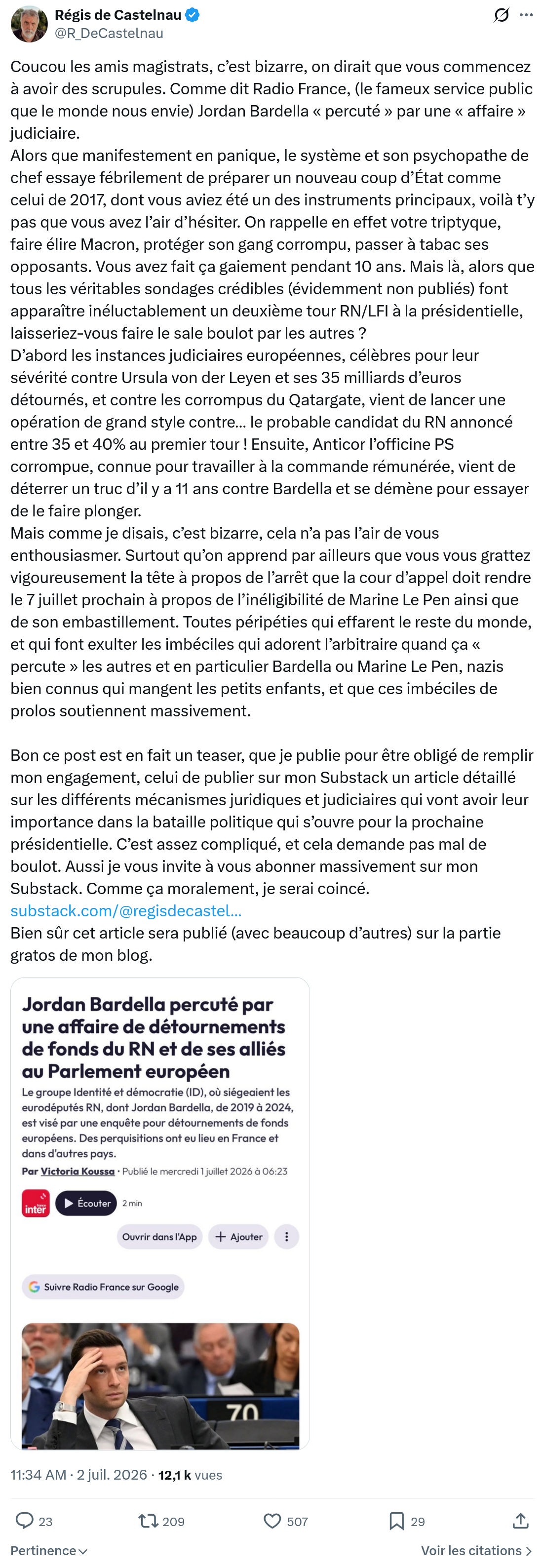 Régis de Castelnau: Coucou les amis magistrats...