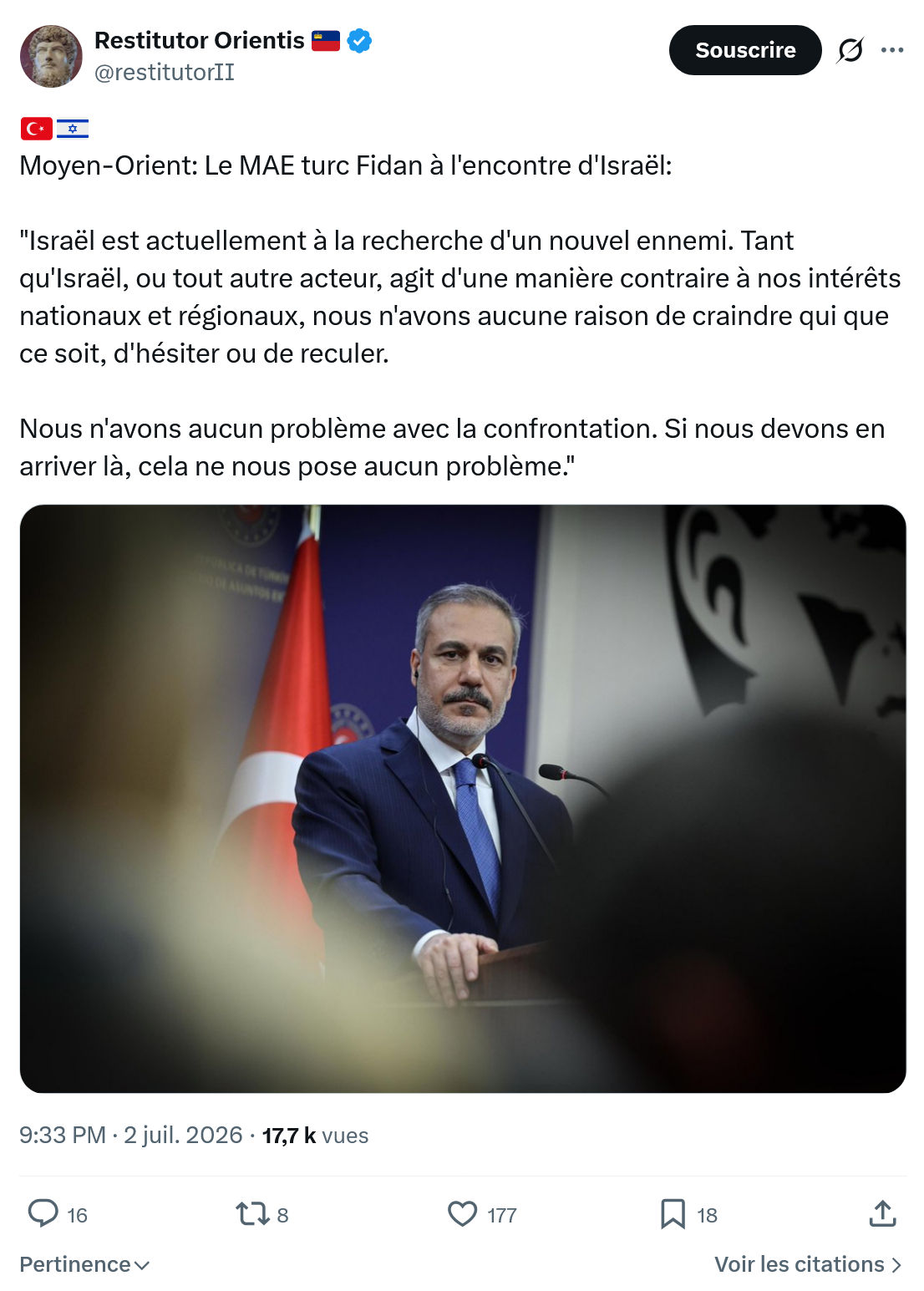 Restitutor Orientis: Moyen-Orient: Le MAE turc...