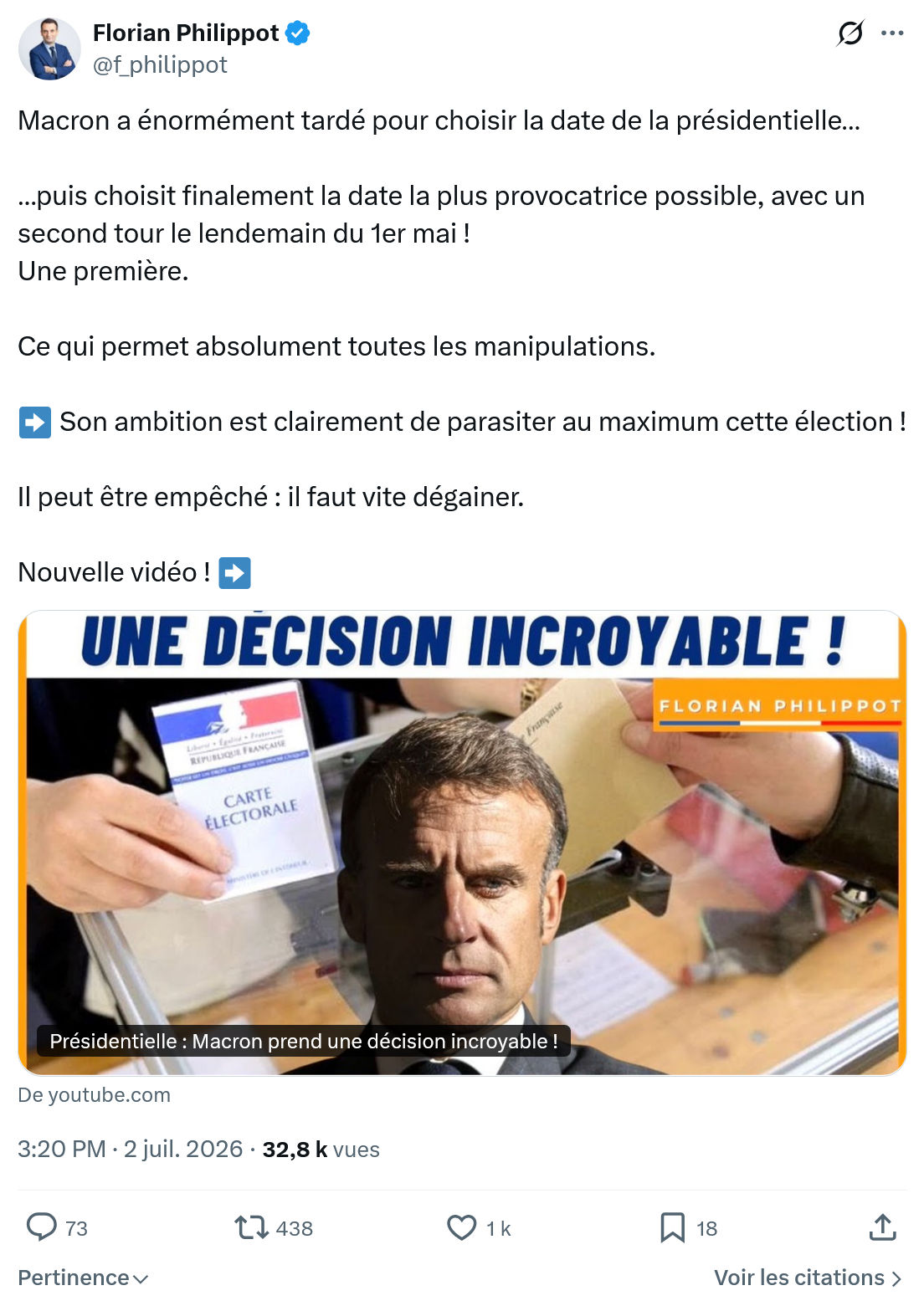 Florian Philippot: Macron a énormément tardé...