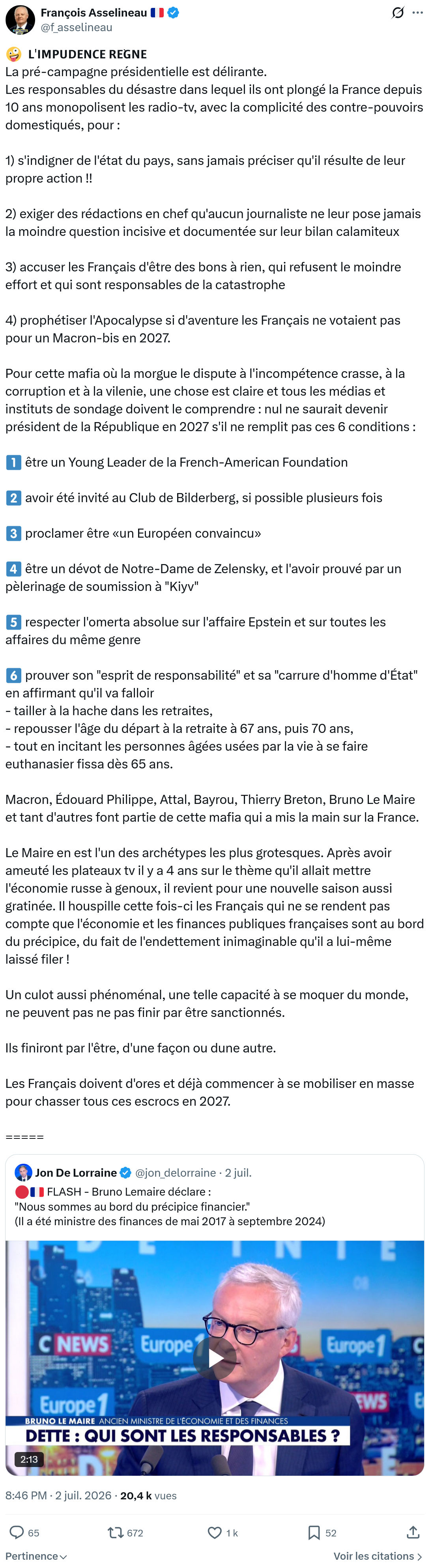 Francois Asselineau: 𝗟'𝗜𝗠𝗣𝗨𝗗𝗘𝗡𝗖𝗘 𝗥𝗘̀𝗚𝗡𝗘...