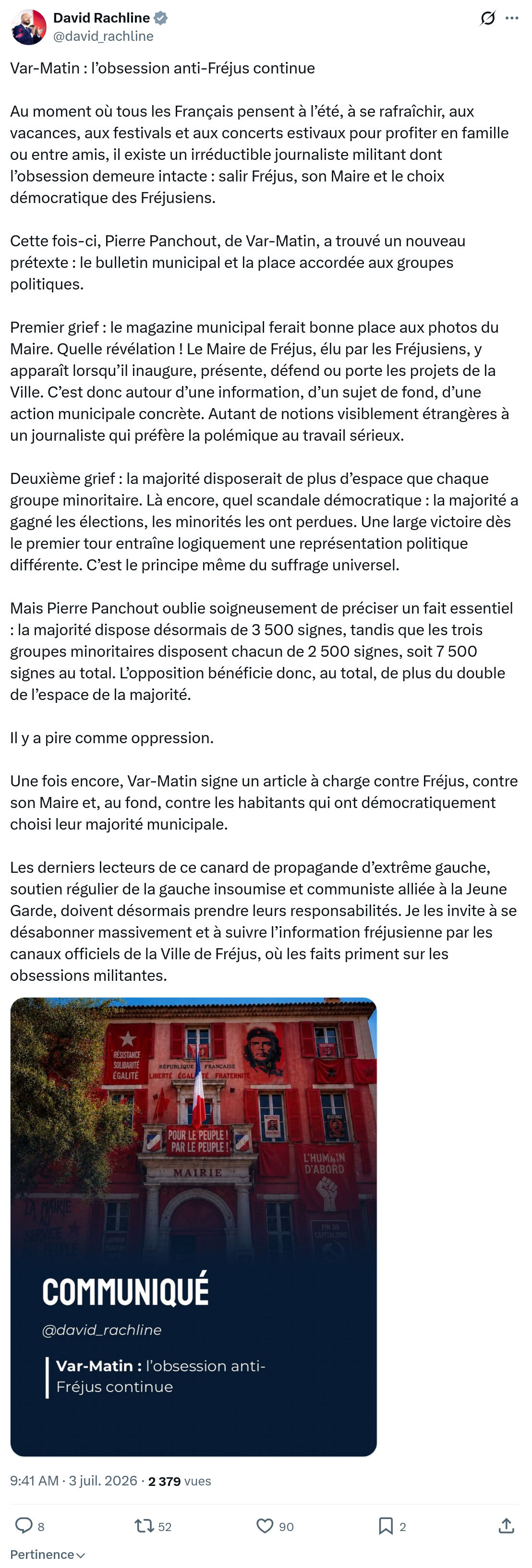 David Rachline: Var-Matin : l’obsession anti-Fréjus continue...