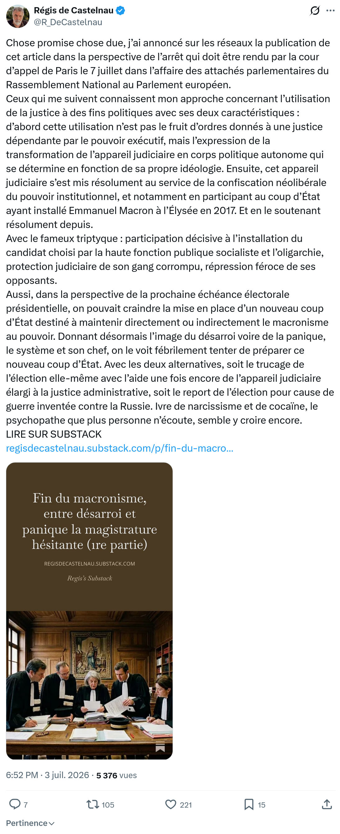 Régis de Castelnau: Chose promise chose due...