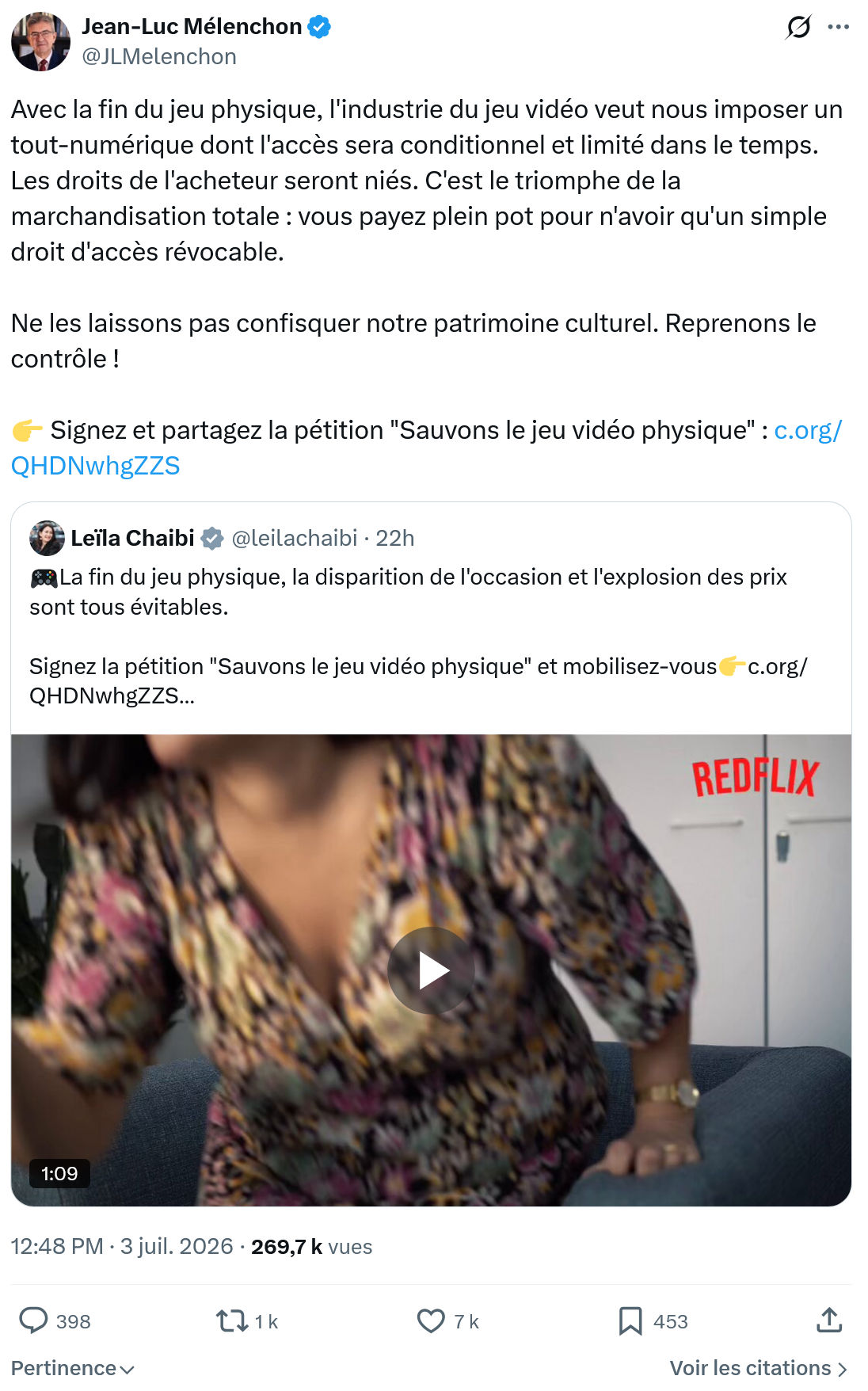 Jean-Luc Mélenchon: Avec la fin du jeu physique...