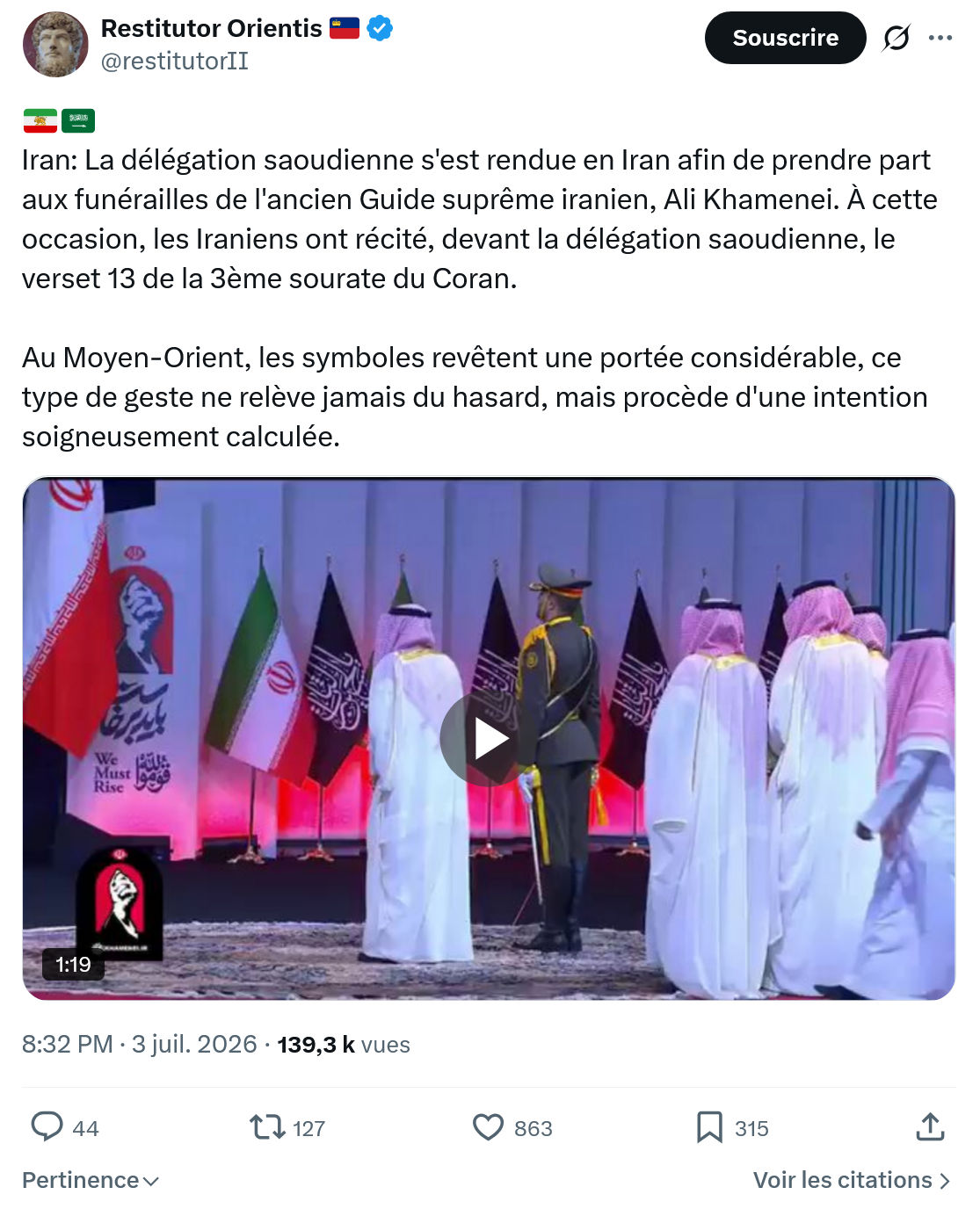 Restitutor Orientis: Iran: La délégation saoudienne...