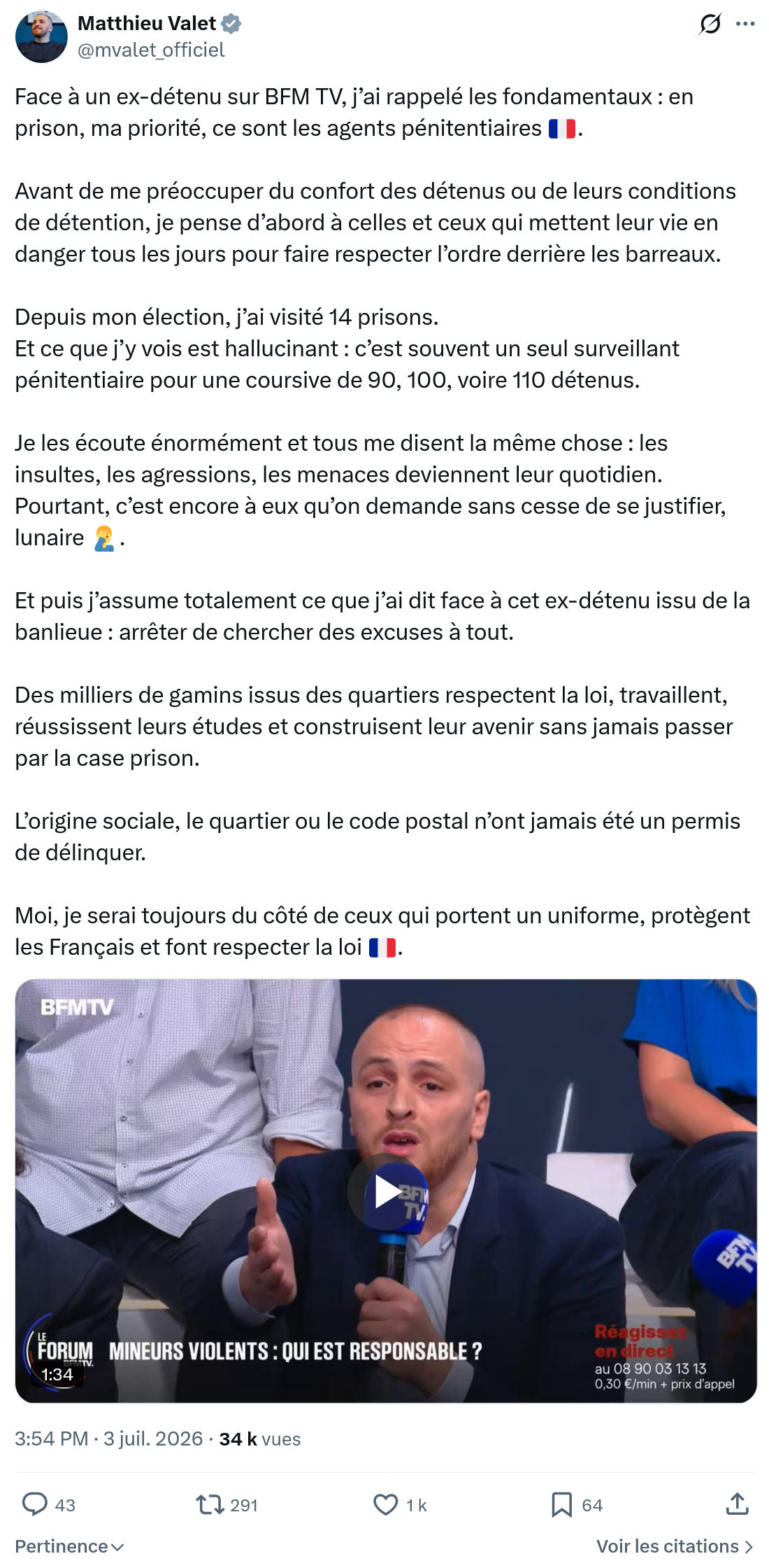 Matthieu Valet: Face à un ex-détenu sur BFM TV...