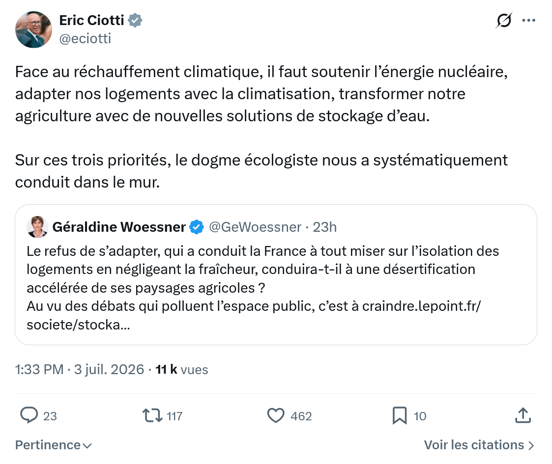 Éric Ciotti: Face au réchauffement climatique...