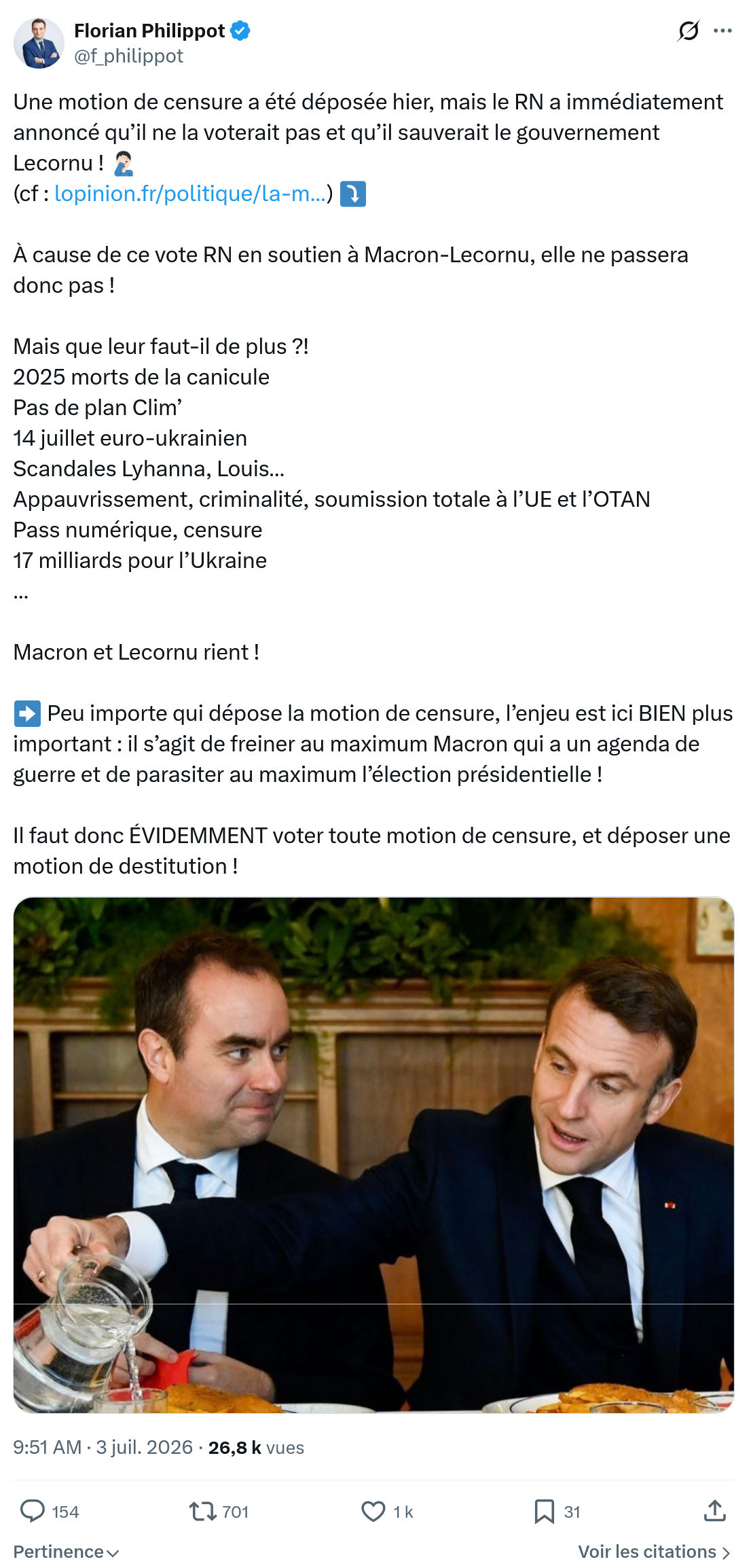 Florian Philippot: Une motion de censure a été...