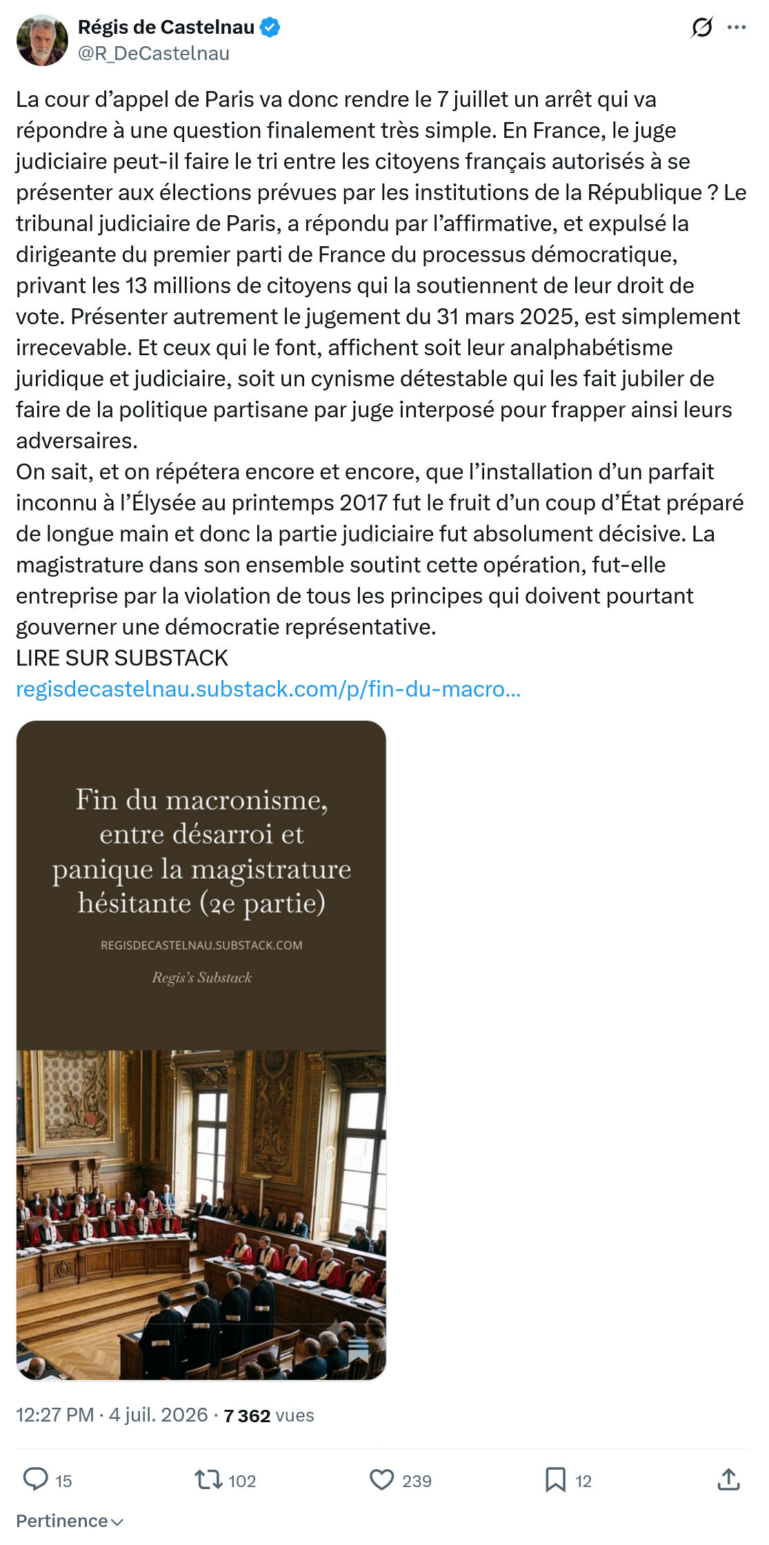 Régis de Castelnau: La cour d’appel de Paris...